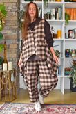 Nora Brushed Cotton Gingham Trapeze Waistcoat Coffee Bean